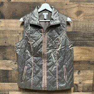 Chicos Quilted Shine Britney Vest Bronze Size 2 Large